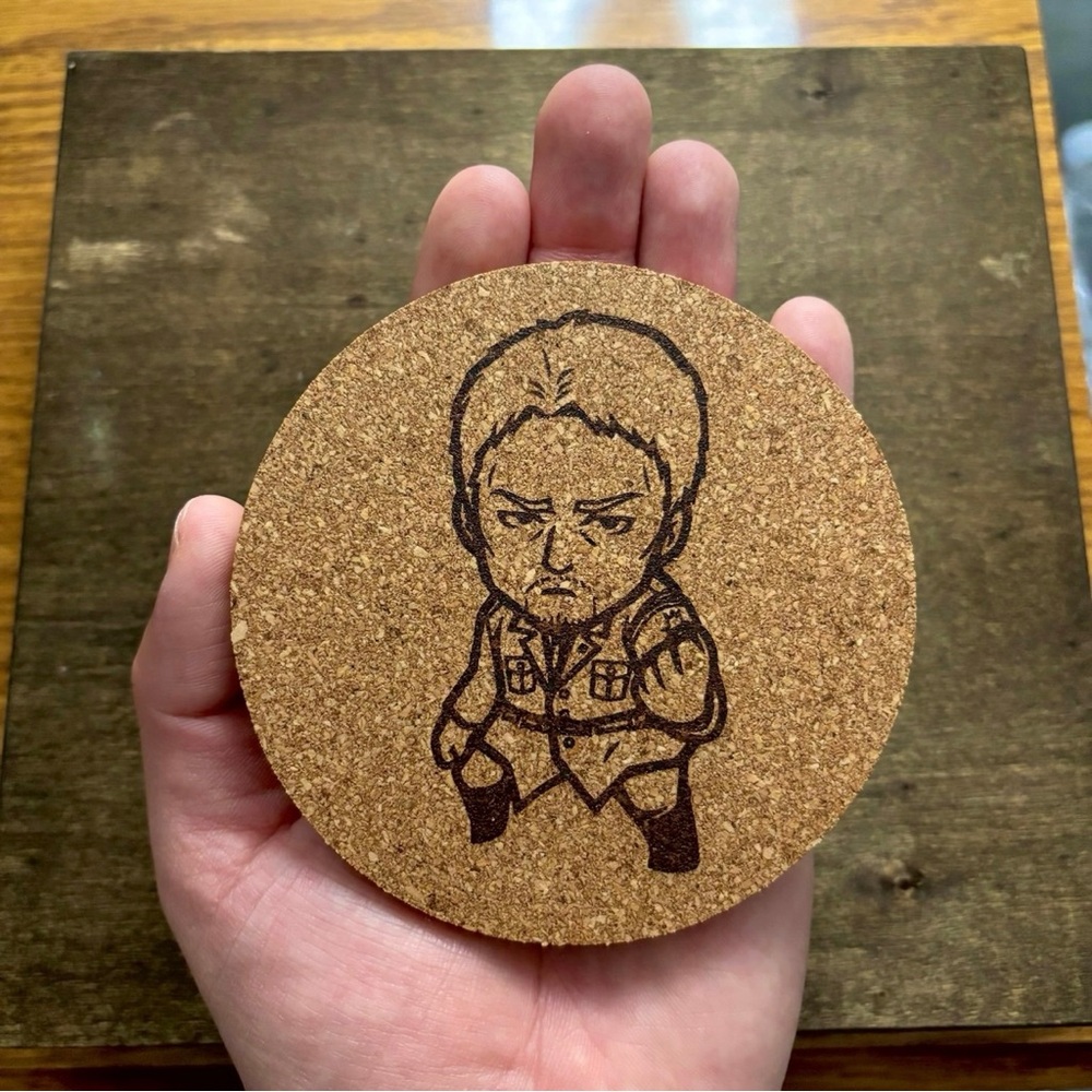 Attack On Titan Reiner Braun Chibi Style Laser Engraved Cork Coaster - Picture 3 of 5